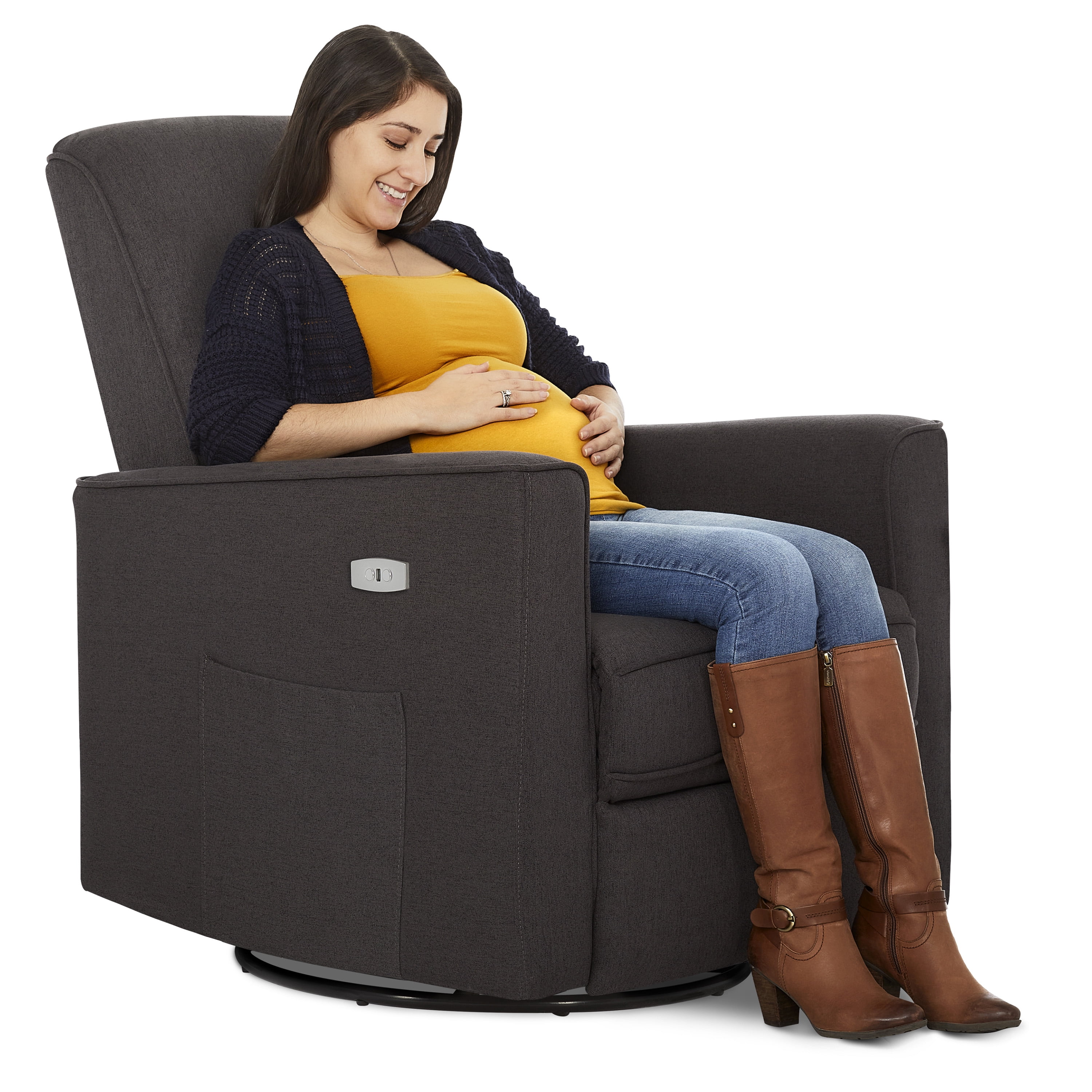 Evolur Harlow Power Recliner Glide Rocker with USB Port, Charcoal, Greenguard Gold Certified