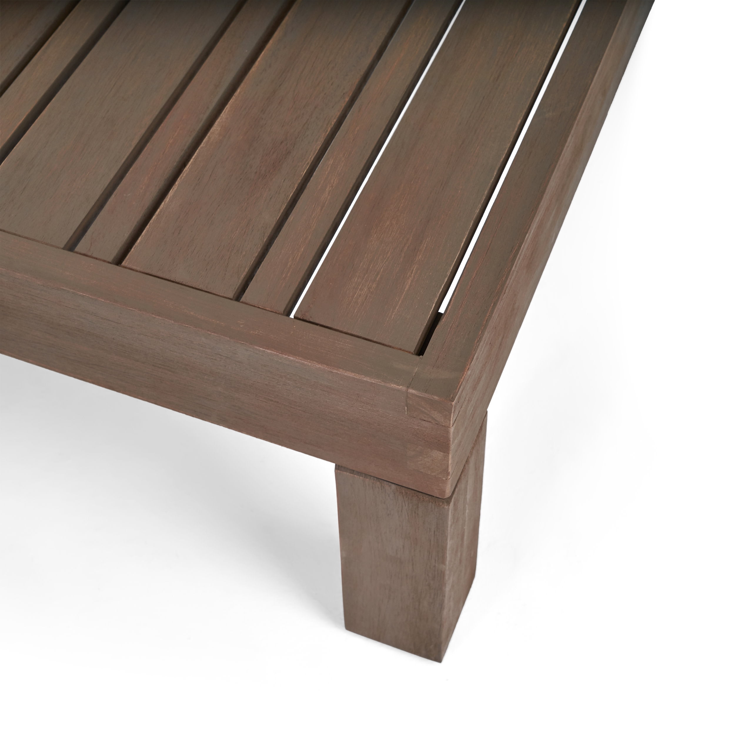 Kaena Acacia Wood Outdoor Left Arm Loveseat and Coffee Table Set with Cushion, Gray and Dark Gray
