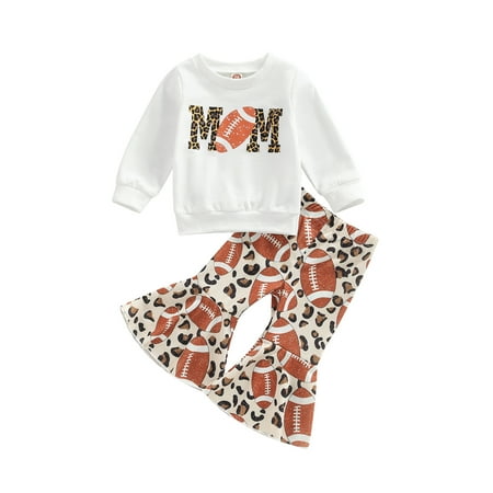 

Bagilaanoe 2pcs Toddler Baby Girl Long Pants Set Letter Rugby/Deer Print Long Sleeve Sweatshirts Tops + Leopard Print Flare Trousers 6M 12M 18M 24M 3T Kids Casual Outfits