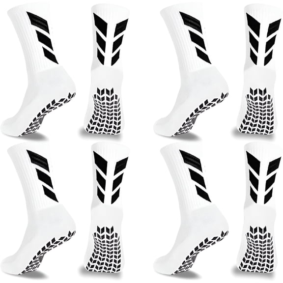 TELOLY 4 Pairs Solid Grip Socks Soccer Sock with Arch Support, Anti Slip Yoga Grippy Training Long Tube Sports Socks