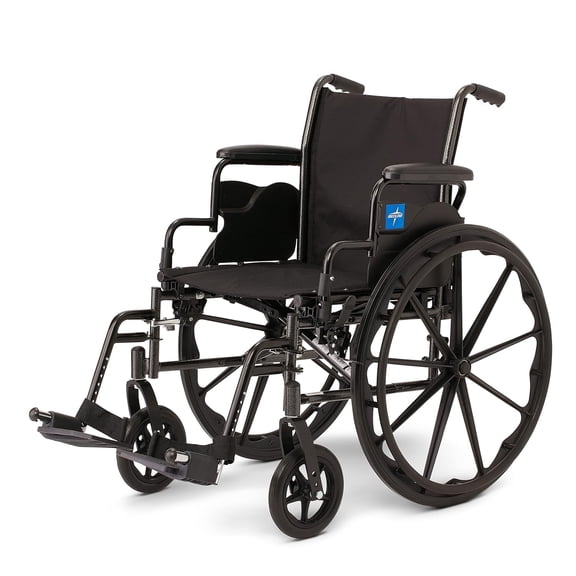 Medline K3 Wheelchair, 18" Wide Seat, Desk-Length Arms, Swing-Away Footrests, Lightweight, Foldable Mobility Aid, Knockdown for Transportation