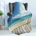thumbnail image 4 of Landscape Soft Flannel Fleece Throw Blanket, Tropical Beach from Wooden Pier Sky Seascape Summer View Image, Cozy Plush for Indoor and Outdoor Use, 50" x 70", Cream Turquoise White, by Ambesonne, 4 of 5