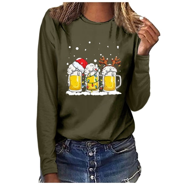 Puntoco Mujer Navidad Casual Manga Larga O-Cuello Cerveza Sudadera Pullover Blusa Puntoco Puntoco-4596