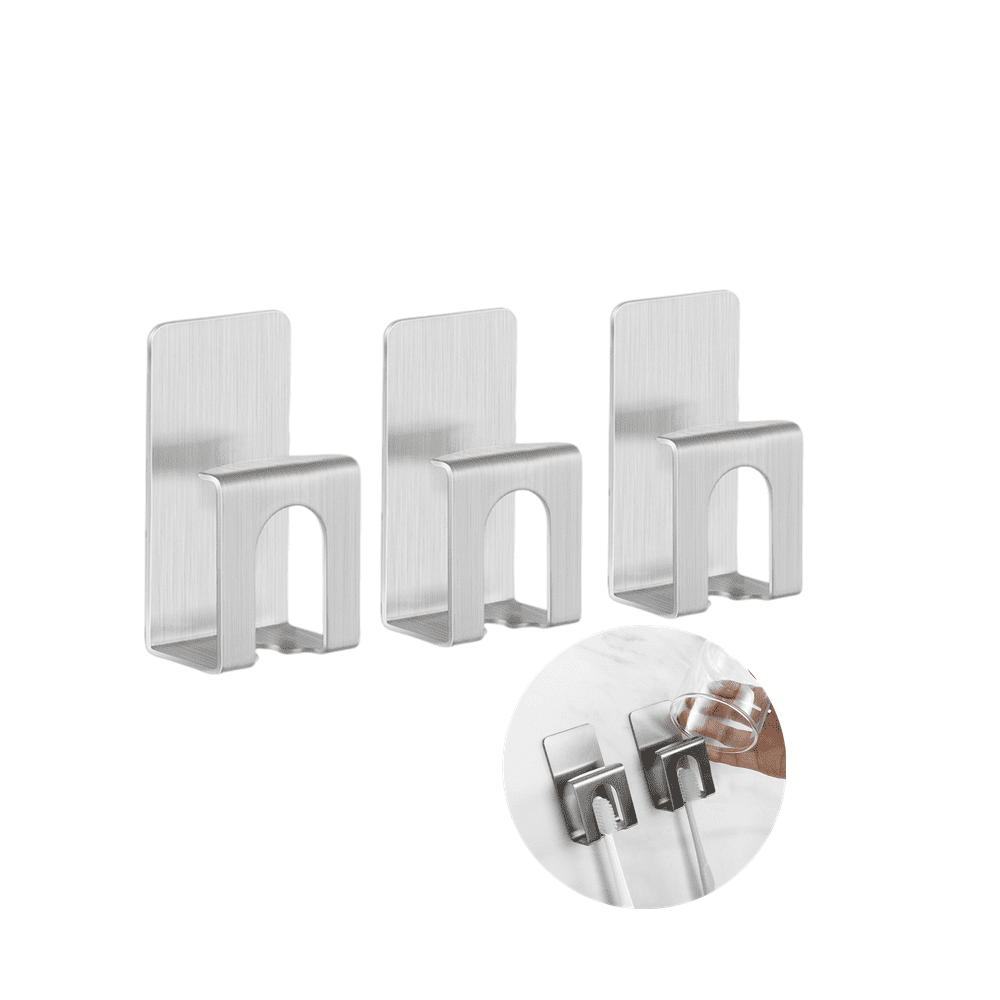 Silver Toothbrush Holder,3 Pack with Self Adhesiv wall mounted toothbrush holders for bathrooms