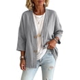 thumbnail image 5 of Linen Cotton Cardigan Three Quarter Sleeve V Neck Button Front Solid for Women Summer Outfits Sunny Weekend Resort Casual Everyday Outfit Daily Commute, 5 of 8