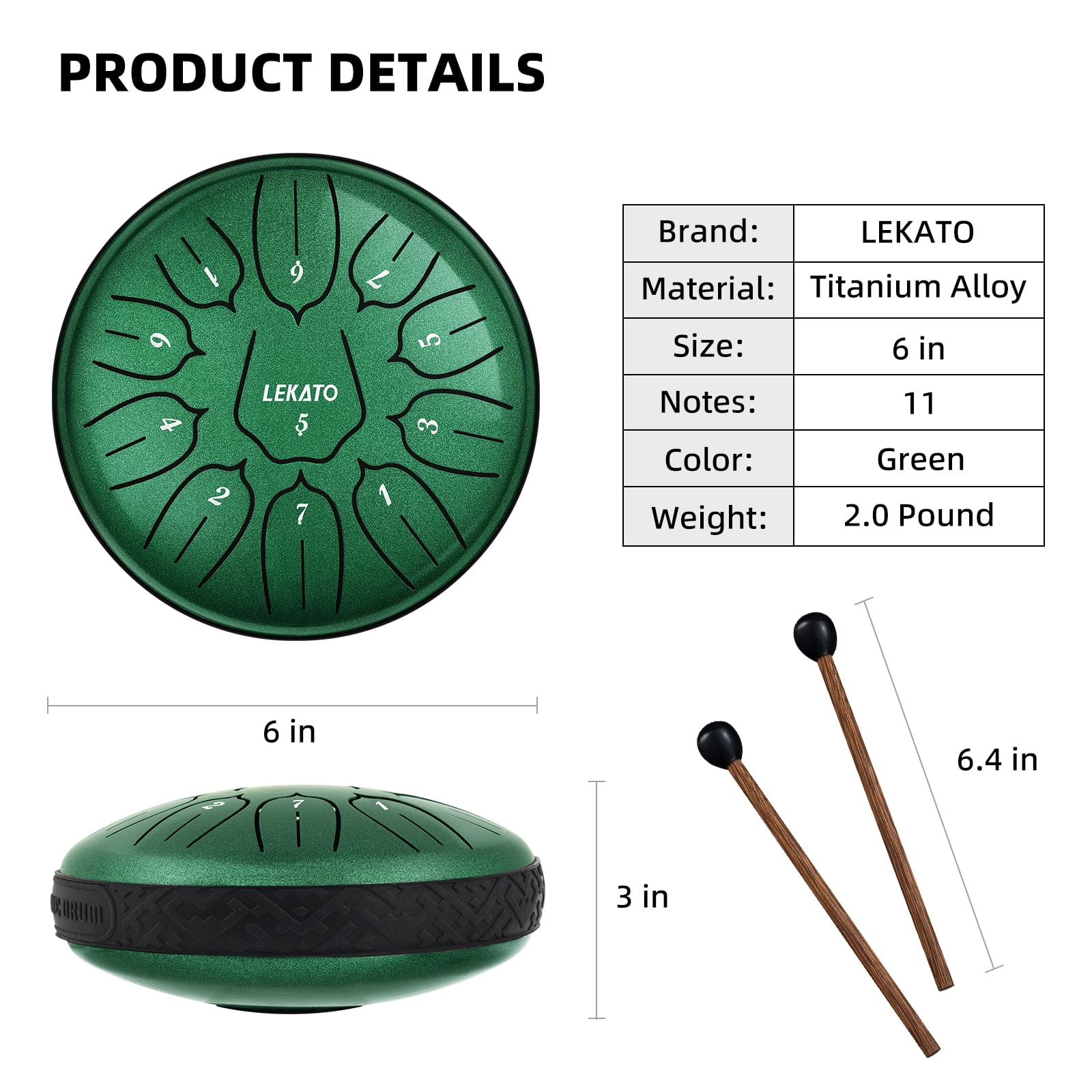 LEKATO Steel Tongue Drum 6 Inch 11 Notes Steel Drum With Bag Beginner Handpan Drum Percussion for Meditation Yoga Musical Education