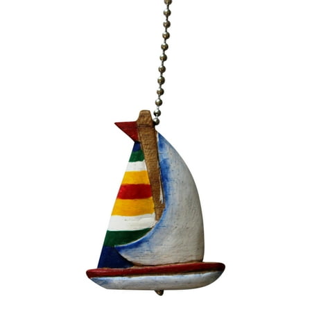 Tropical Sailboat Ceiling Fan Or Light Pull Hand Carved Wood