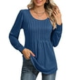 thumbnail image 3 of UVN Blouses for Women Pleated Long Sleeve Shirts Crew Neck Dressy Casual Tunic Tops, 3 of 9