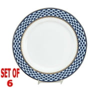 Set of 6 Russian 10.5" Cobalt Blue Net Dinner Plates, 24K Gold Dining Porcelain