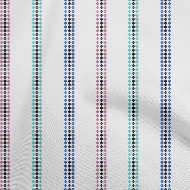 oneOone Velvet White Fabric Geometrical Stripes Craft Projects Decor Fabric Printed By The Yard 58 Inch Wide