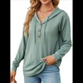 thumbnail image 1 of Sudadera con Capucha para Mujer, de Punto, de Larga, con Cordón Ajustable, Botones, Cuello en V, Informal, Tipo Jersey, con Capucha Verde Oscuro S, 1 of 9