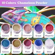 LET'S RESIN Chameleon Mica Powder, 10 * 5g Color Shifting Mica for Epoxy Resin/Tumbler, Saturated Chrome Pigment for Oil Painting,Slime,Nails