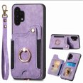thumbnail image 4 of Nalacover For Samsung A32 5G Case Ring Holder Kickstand with Credit Card Holder, Back Flip Premium Leather Magnetic Clasp Removable Wirst Hand Strap Cover for Samsung Galaxy A32 5G, Purple, 4 of 15
