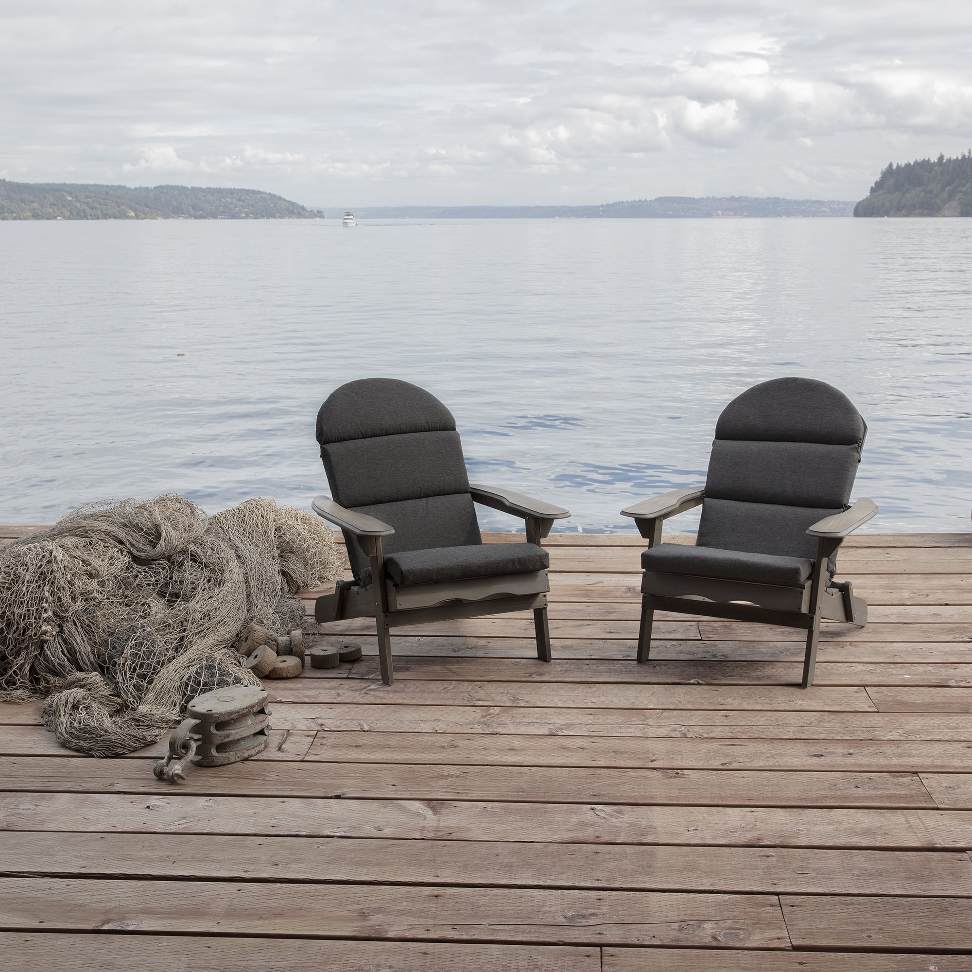 ARDEN Oceantex Outdoor Rocking Chair or Adirondack Cushion, 21.5 x 19, Water Repellent, Fade Resistant 19 x 21.5, Ink Charcoal Black