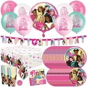 Unique Balloons Tablecloth Plates Cups Napkins Sticker Barbie Birthday Party Supply Set