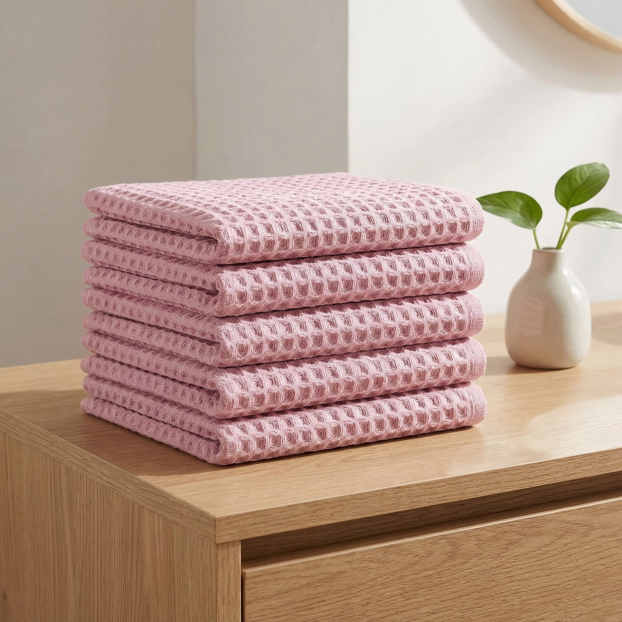 Unique Bargains Cotton Waffle Soft Quick Dry Lint Free Face Cloths 13x13in Pink 6pk