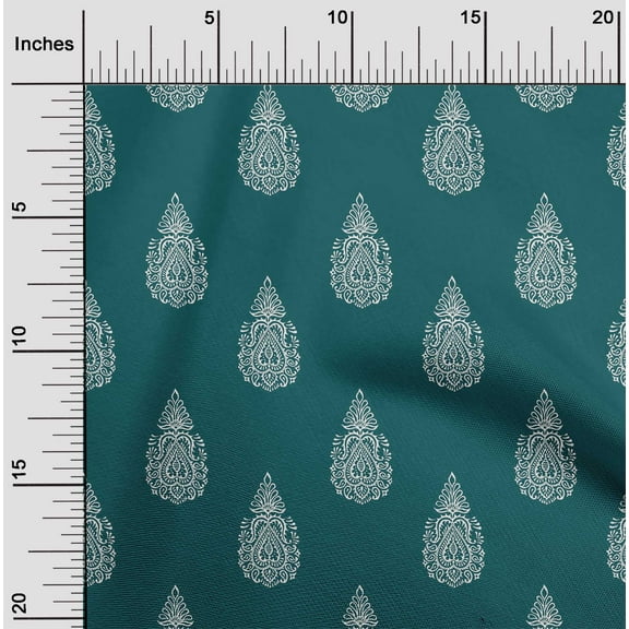 oneOone Organic Cotton Poplin Twill Fabric Paisley Block Print Fabric BTY 42 Inch Wide