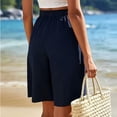thumbnail image 6 of Noric Women's Cotton High Rise Bermuda Shorts Button Front Wide Leg Loose Fit Casual Summer Beach Shorts with Pockets, 6 of 8