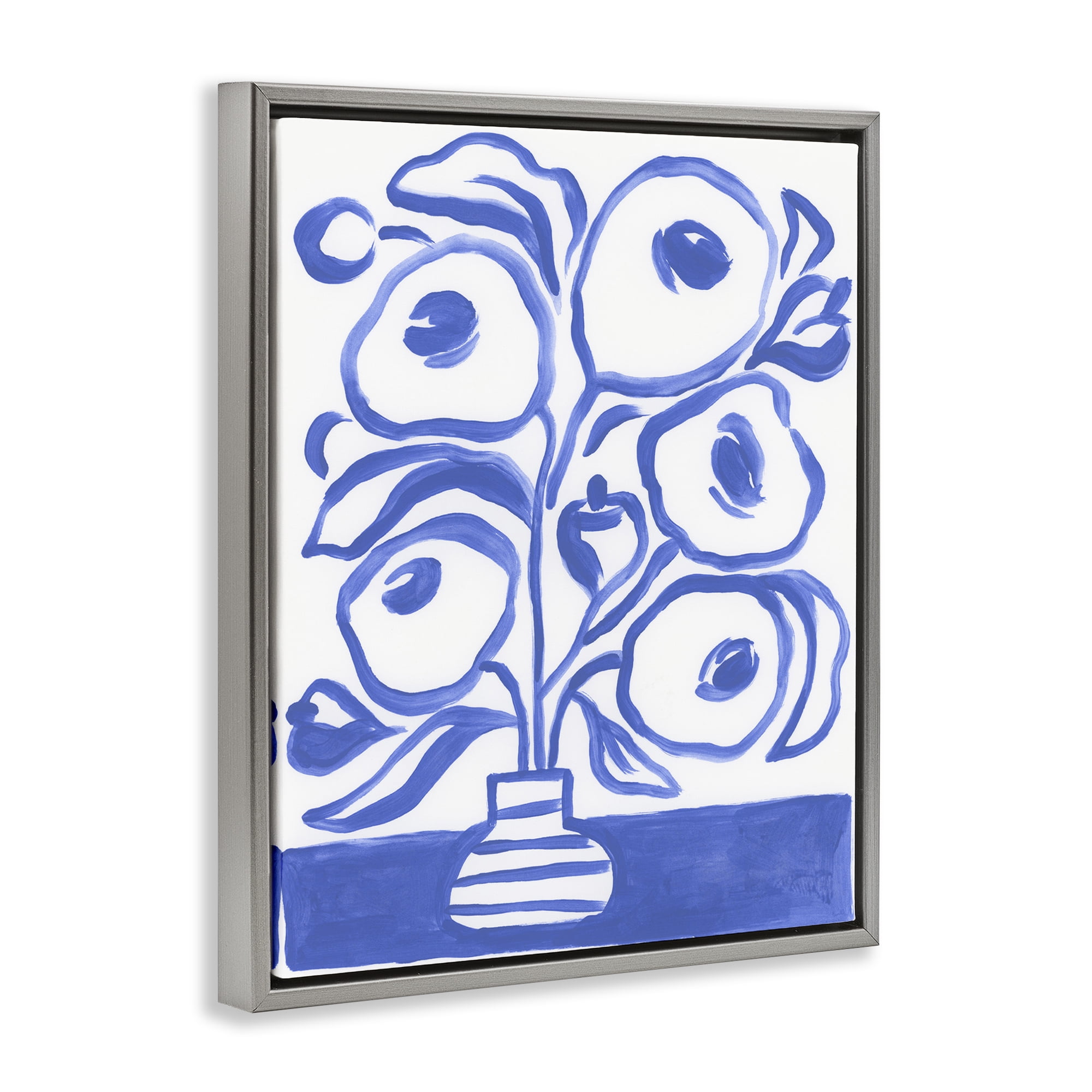 Stupell Industries Modern Blue Vase Botanical & Floral Painting Gray Floater Framed Art Print Wall Art, 25 x 31