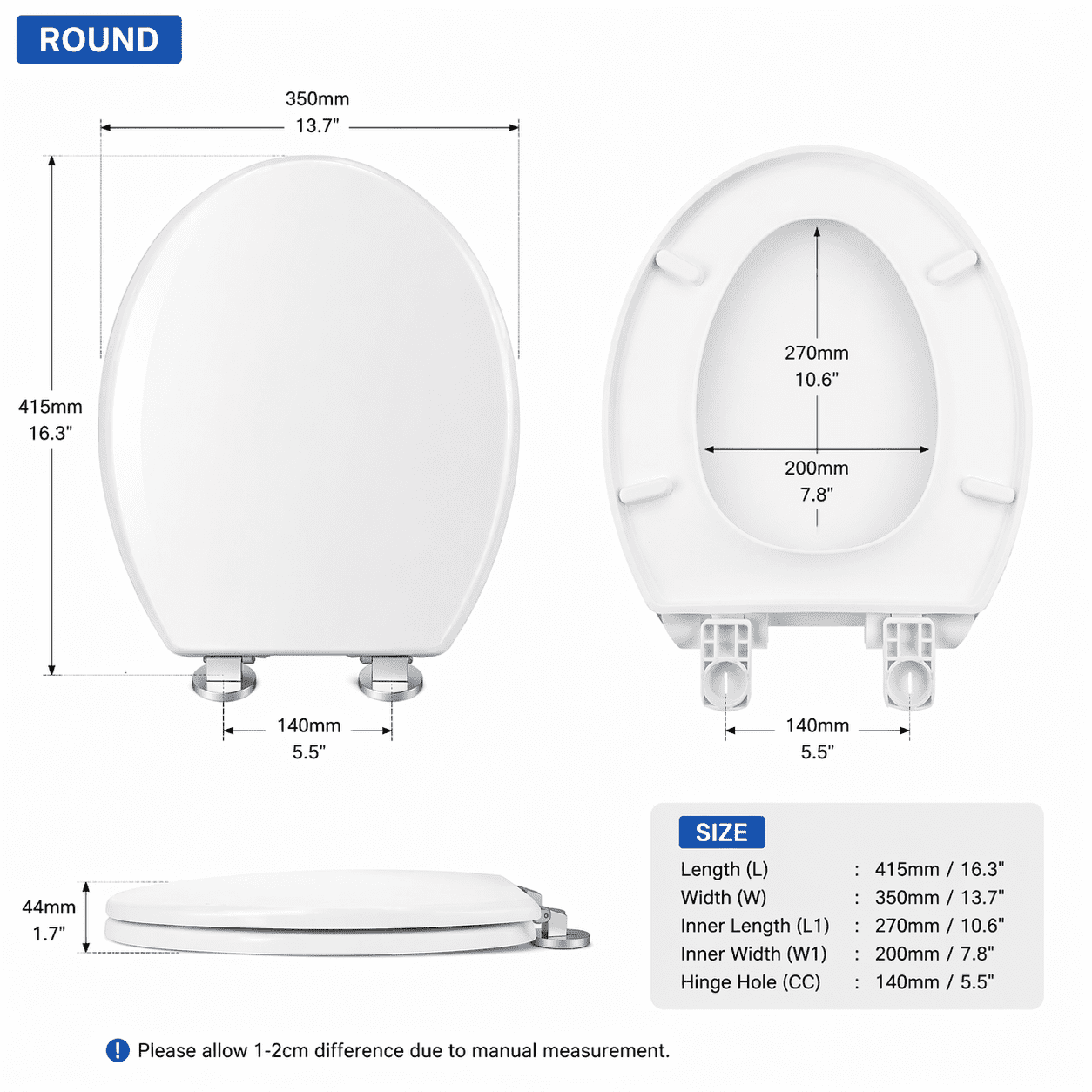 Easlet White Round Plastic, Quick Release Toilet Seat