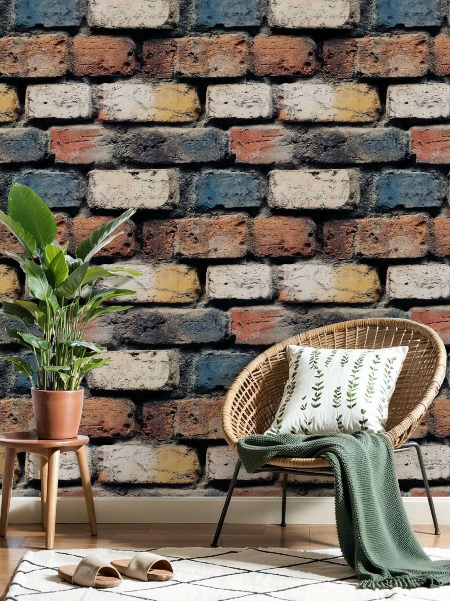 Industrial Peel and Stick Wallpaper 17.7in x 9.8ft Brick Wall Texture Multicolored Weathered Bricks Contact Paper Vinyl Waterproof Self Adhesive Wall Paper for Bedroom Shelf Cabinet Renter Friendly