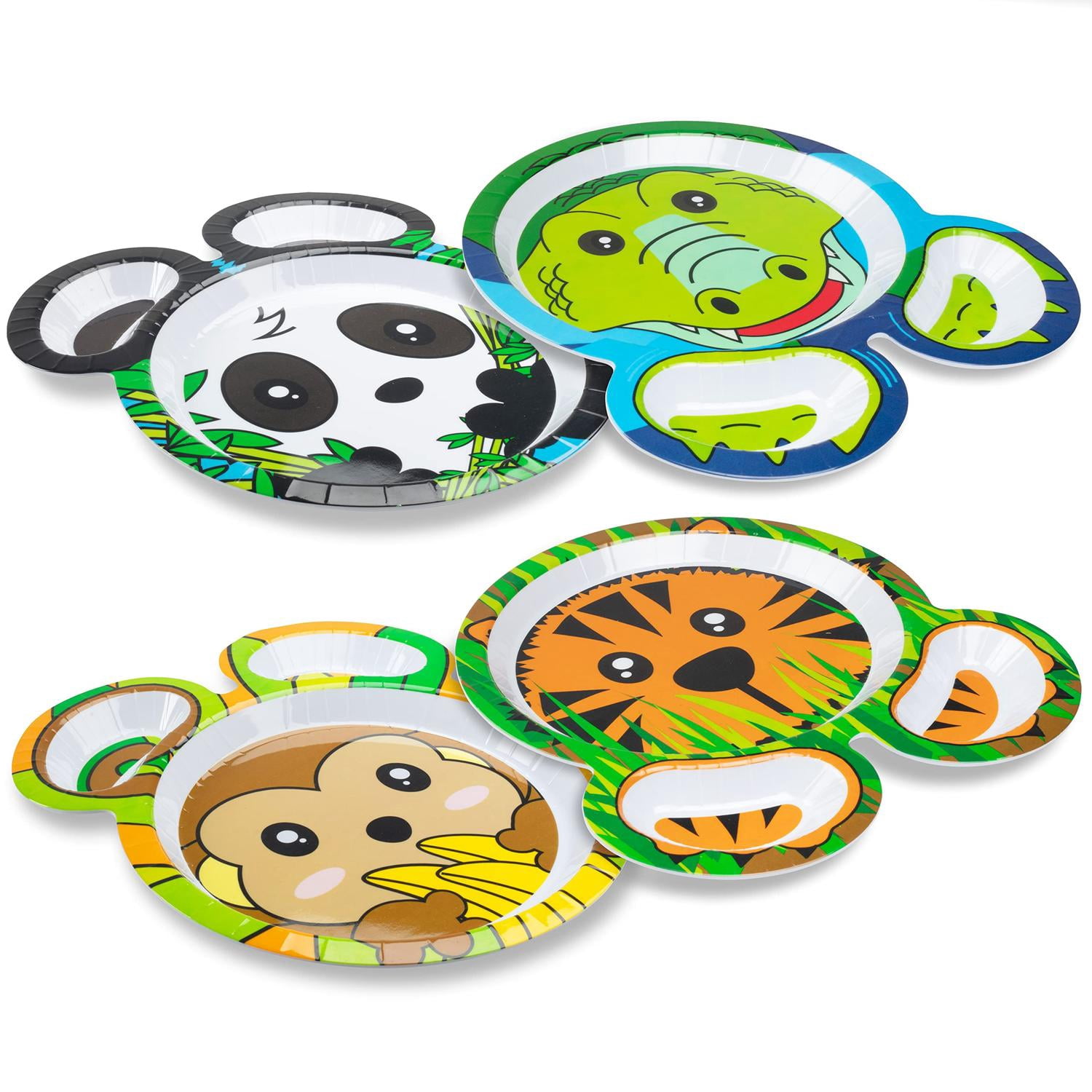 Zoo Friends Mealtime Feeding Plates - Set of 4 Different Cute Animal ...