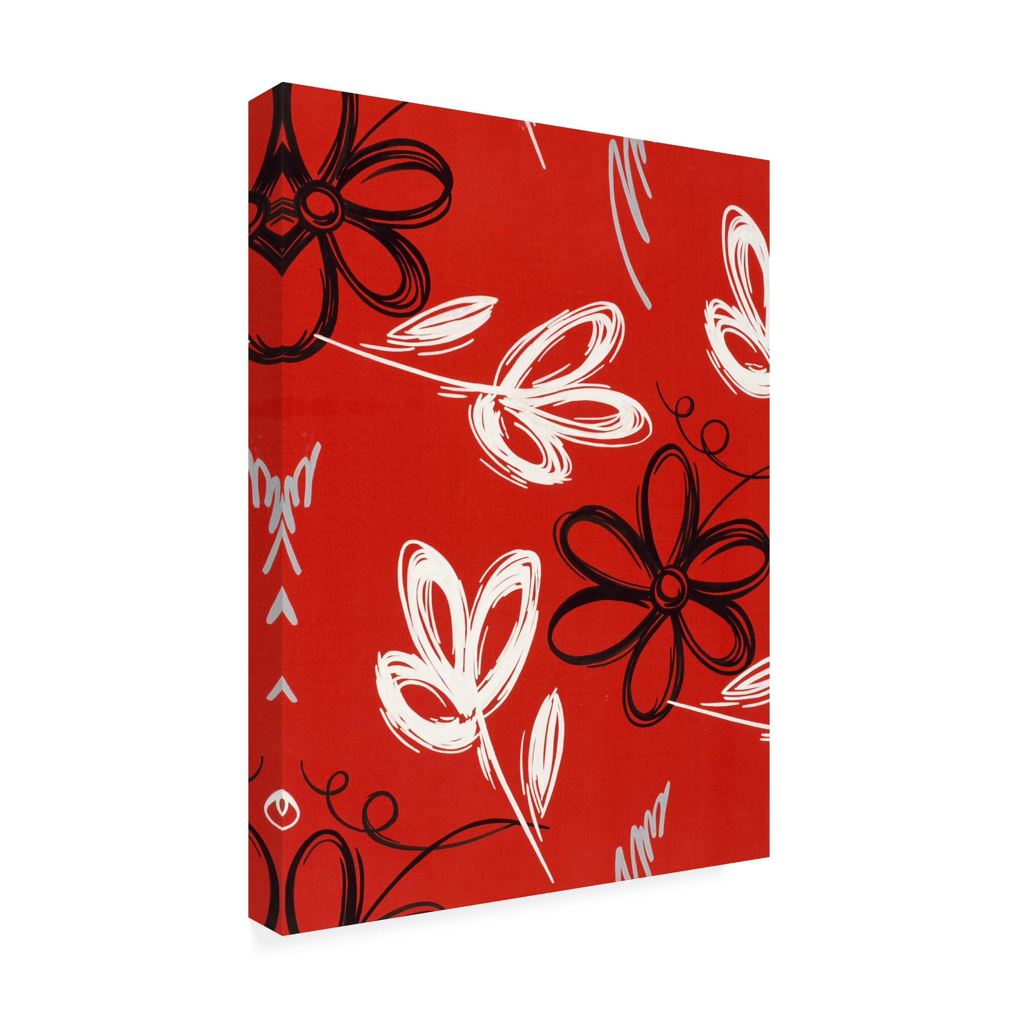 Trademark Fine Art 'Black And White Flowers On Red' Canvas Art by Pablo Esteban