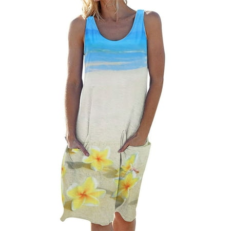 

LBECLEY Summer Dress for Women with Pockets Women s Summer Casual T Shirt Dresses Beach Cover Up Tank Dress with Pockets Short Sleeve Long Nightgown Yellow Xxxl