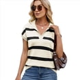 thumbnail image 2 of Sudadera de Corta para Mujer, Cuello en V, Casuales A Rayas, Blusas Holgadas de Verano. Albaricoque L, 2 of 9