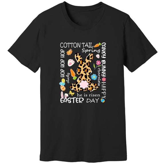 Leopard Bunny Holiday Graphic Tee T-Shirt Tops for Women,Pattern printing,Interesting design,Fashion,cotton,black,S-5XL