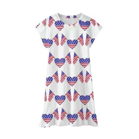 

Penkiiy Toddler Baby Girls Independence Day Fashion Cute Short Sleeve Artistic Style Prints Dress 12-13 Years White on Sale
