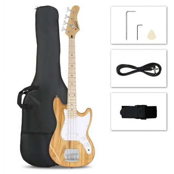 4 String 30in Short Scale Thin Body GB Bass Guitar with Bag Strap Connector Wrench Tool Burlywood