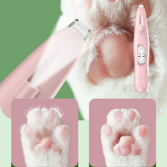 Qiopertar Low Noise Dog Hair Clippers, Rechargeable USB Pet Grooming Clipper with LED Light, Professional Dog Paw Trimmer for Ears Eyes Face Rump Small Areas, Pink