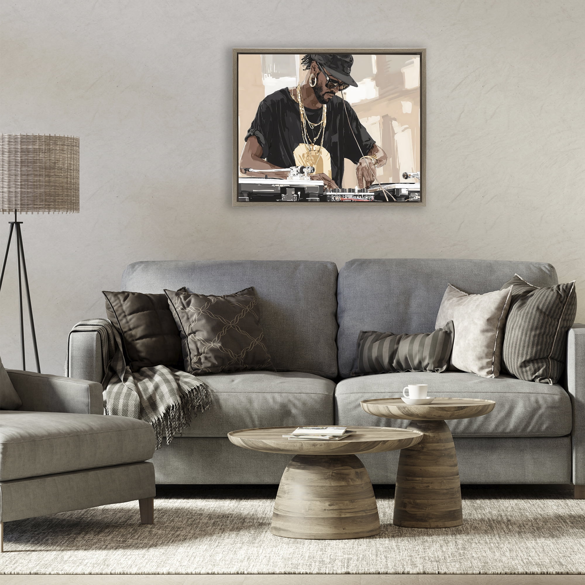 Stupell Industries Timeless DJ with Urban Rhythm Brown Framed Floater Canvas Wall Art, design by Franklyn Gregory