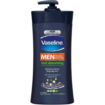 Vaseline Men Body & Face Lotion, Fast Absorbing 20.3 oz (Pack of 3)