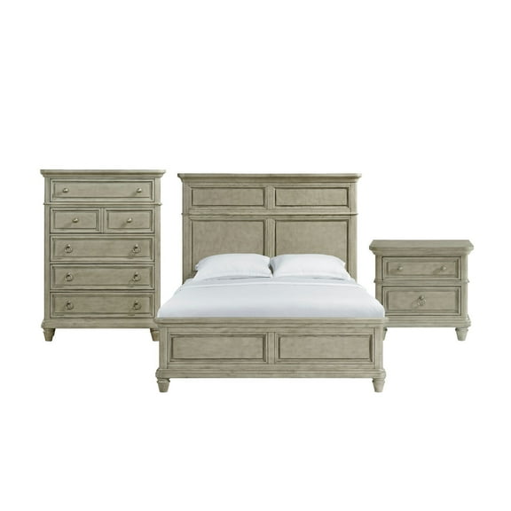 Picket House Furnishings Emiko Queen Panel 3PC Bedroom Set in Light Gray