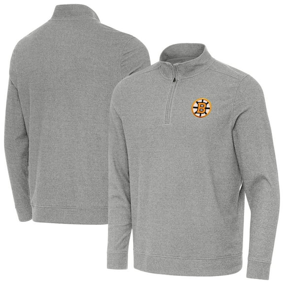Men's Antigua Heather Gray Boston Bruins Subtle Quarter-Zip Sweatshirt