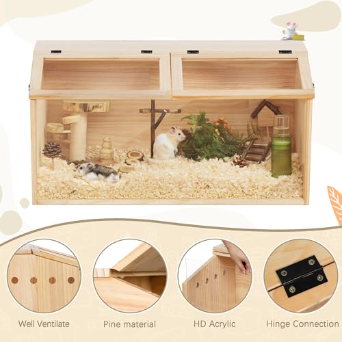 Chew-resistant wooden hamster cage. World's largest 41-inch hamster cage and habitat. Open-top, 3-sided acrylic hamster cage.