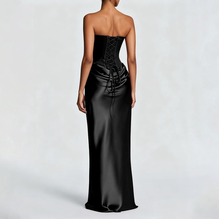 Formal Wedding Guest Dresses for Women Glossy Satin Corset Maxi Gown Halter Neck Back Lace Up Ruched Long Evening Dress Summer Wedding Guest Dress