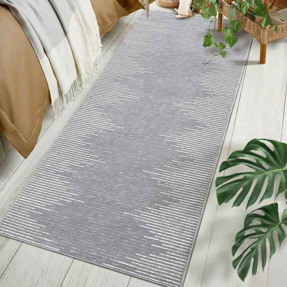 GlowSol 2' x 6' Washable Runner Rug Geometric Striped Rug Ruuner Soft Non Slip Bedroom Throw Carpet for Living Room, Gray