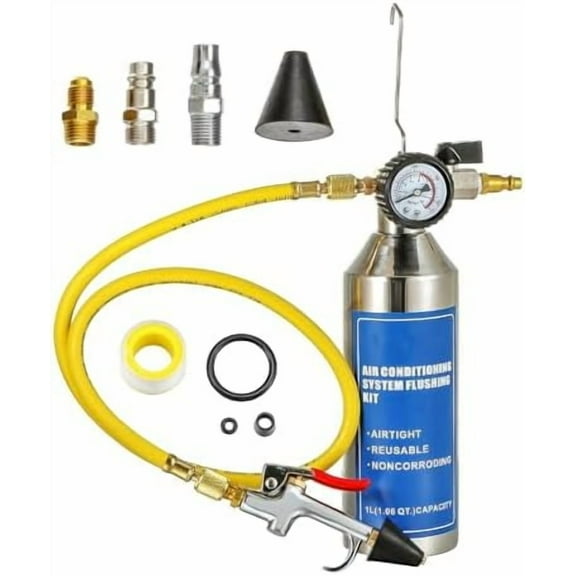 AC Flush Kit, Automotive air Conditioning Pipeline Cleaning Tool Home A/C Flush Tool,R134A R12 R22 R404 R410A AC System Flush Kit Can Tool with 220PSI Gauge, Air Fittings and Hose