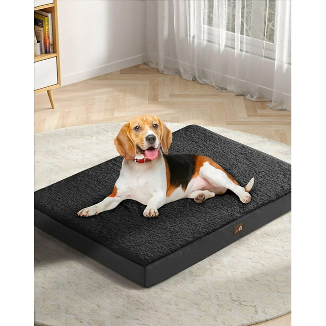 UPVILLA Waterproof Dog Bed Large-Orthopedic Support & Egg Crate Foam Dogs Mat, Soft & Cozy Dog Crate Pad with Non-Slip Bottom and Machine Washable Cover, Large Pet Mat Black