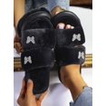 thumbnail image 1 of Rhinestone Butterfly Decor Fluffy Slippers,Women's Four Butterfly Adhesive Decorative Double-strap Flat Slippers, Black Furry Casual Slip-resistant Be, 1 of 5