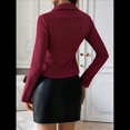 thumbnail image 4 of Camisa Corta A Rayas con Botones para Mujer, Blusa Ajustada de Larga, Camisa de Trabajo Vino Tinto XXL, 4 of 8