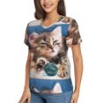 thumbnail image 5 of Yiaed Playful Cat Print Women's T Shirt V-Neck Short Sleeve Shirt Casual Breathable Tee Summer Tops-Small, 5 of 5
