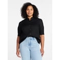 thumbnail image 3 of Time and Tru Women's Cotton Scalloped Edge Blouse with Short Sleeves, Sizes XS-XXXL, 3 of 6