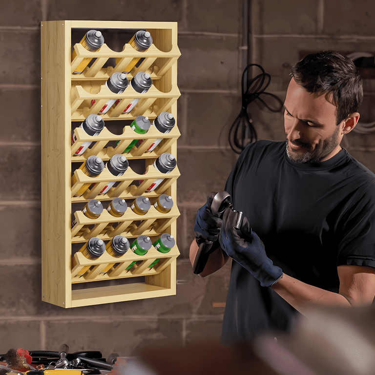 Bimiti 24 Can Spray Paint Storage Holder, 6-Tier Wall Mount Pine