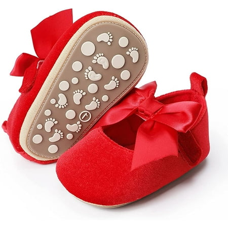 Baby Girls Shoes Mary Jane Flats Shoes Anti-Slip Soft Rubber Sole Toddler First Walkers Princess Dress Shoes