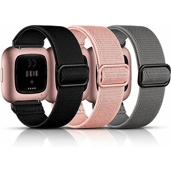 Smart watch elastic nylon solo band, compatible with Fitbit versa / Fitbit versa 2 band, soft nylon woven adjustable sports watch band, women's and m