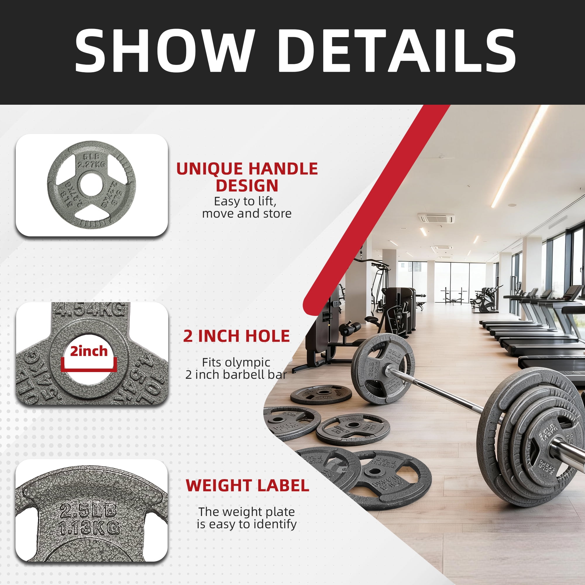 FlexWave Cast Iron Barbell Set, 50-170 LBS Weight Plates with 6FT or 7FT Barbell, 1-Inch & 2-Inch Options, Multiple Package